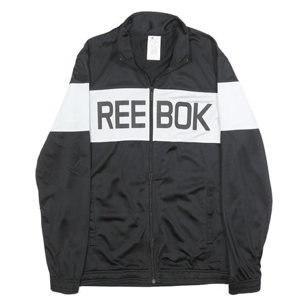 REEBOK Mens Black & White Track Jacket M Polyester Zip Plain Sports Casual