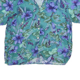 NOTATIONS Womens Green & Purple Floral Short Sleeve Shirt L Lightweight Cotton