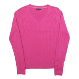 TOMMY HILFIGER Womens Pink Fashion Jumper Patterned V-Neck Basic Knit L Cotton