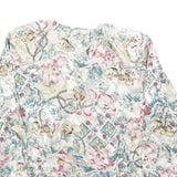 FB PETIE Womens Cream Floral Print Blouse Long Sleeve Round Neck S Light Top