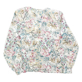 FB PETIE Womens Cream Floral Print Blouse Long Sleeve Round Neck S Light Top