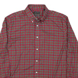LAUREN RALPH LAUREN Mens Red Green Check Shirt L Classic Cotton Blend Button