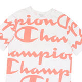 CHAMPION Mens White & Peach Logo Graphic T-Shirt L Short Sleeve Crew Neck