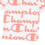 CHAMPION Mens White & Peach Logo Graphic T-Shirt L Short Sleeve Crew Neck