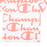CHAMPION Mens White & Peach Logo Graphic T-Shirt L Short Sleeve Crew Neck