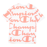 CHAMPION Mens White & Peach Logo Graphic T-Shirt L Short Sleeve Crew Neck