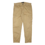 SMOG Mens Cotton Blend Relaxed Beige Cargo Trousers W38 L32 Casual Zip Closure