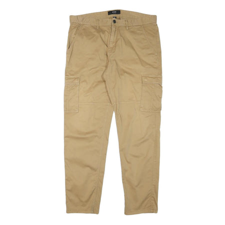 SMOG Mens Cotton Blend Relaxed Beige Cargo Trousers W38 L32 Casual Zip Closure