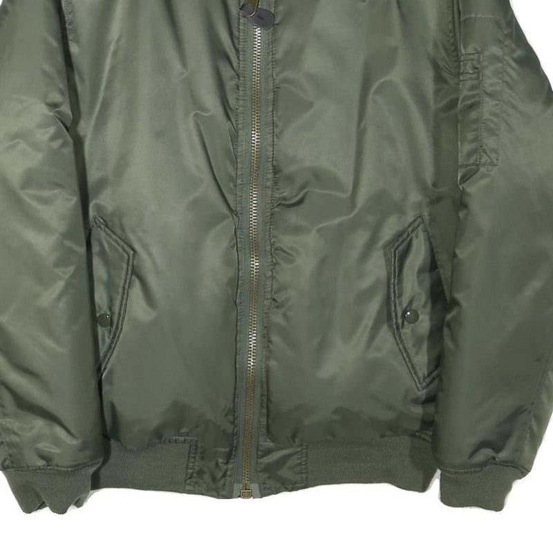 Mens Green Bomber Jacket S Polyester Blend Plain Lightweight Zip Fastening