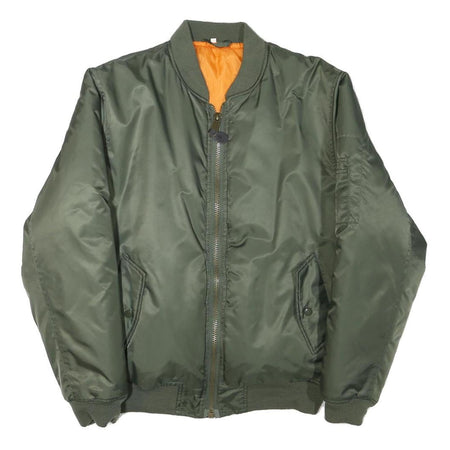 Mens Green Bomber Jacket S Polyester Blend Plain Lightweight Zip Fastening