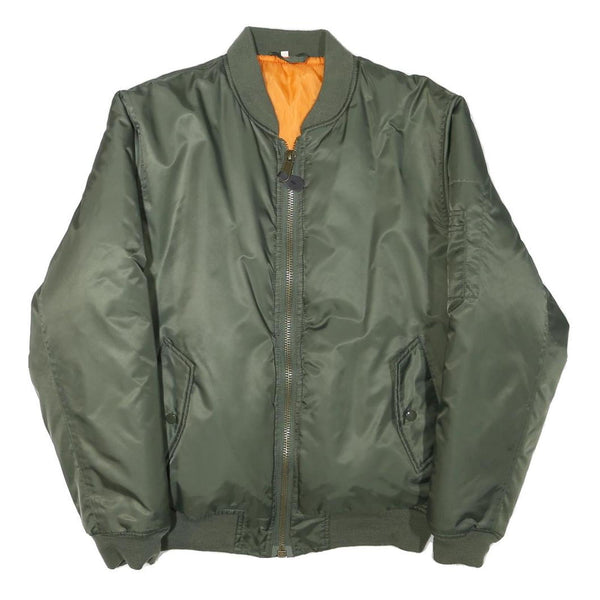 Mens Green Bomber Jacket S Polyester Blend Plain Lightweight Zip Fastening