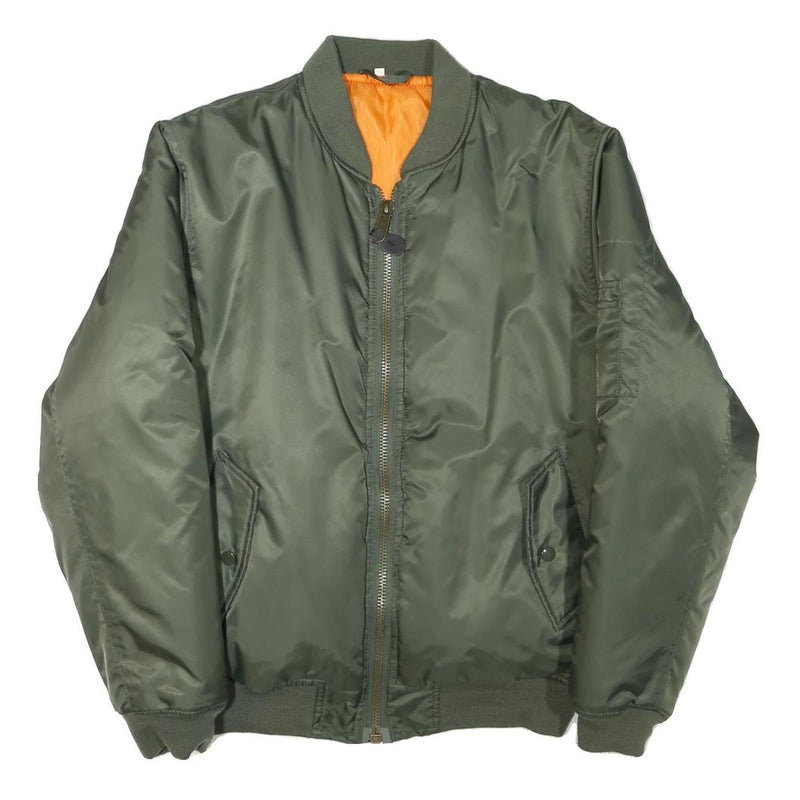 Mens Green Bomber Jacket S Polyester Blend Plain Lightweight Zip Fastening