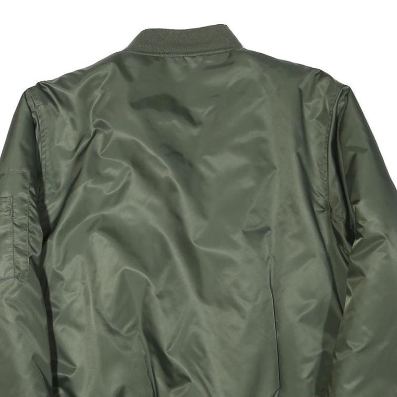 Mens Green Bomber Jacket S Polyester Blend Plain Lightweight Zip Fastening