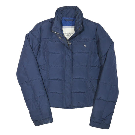 ABERCROMBIE & FITCH Womens Navy Blue Puffer Jacket L Polyester Blend Zip Casual