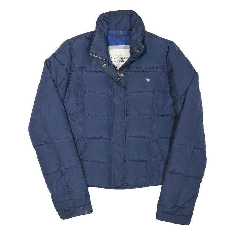 ABERCROMBIE & FITCH Womens Navy Blue Puffer Jacket L Polyester Blend Zip Casual