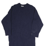 LACOSTE Womens Navy Blue Cotton Blend Cable Knit Midi Dress Long Sleeve L