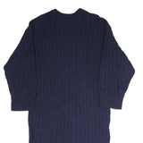 LACOSTE Womens Navy Blue Cotton Blend Cable Knit Midi Dress Long Sleeve L