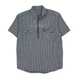 Carhartt Striped Short Sleeve Shirt - Medium Blue Cotton