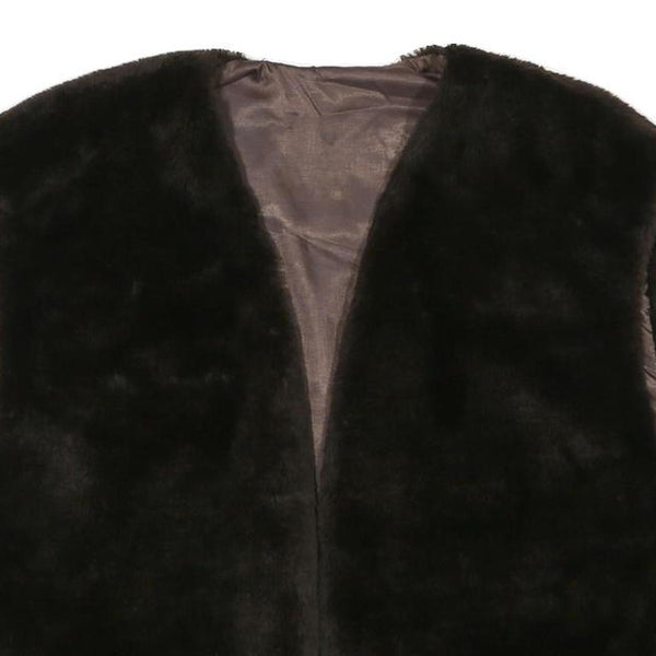 Womens Black Faux Fur Sleeveless Jacket L Polyester Blend Plain Soft Feel