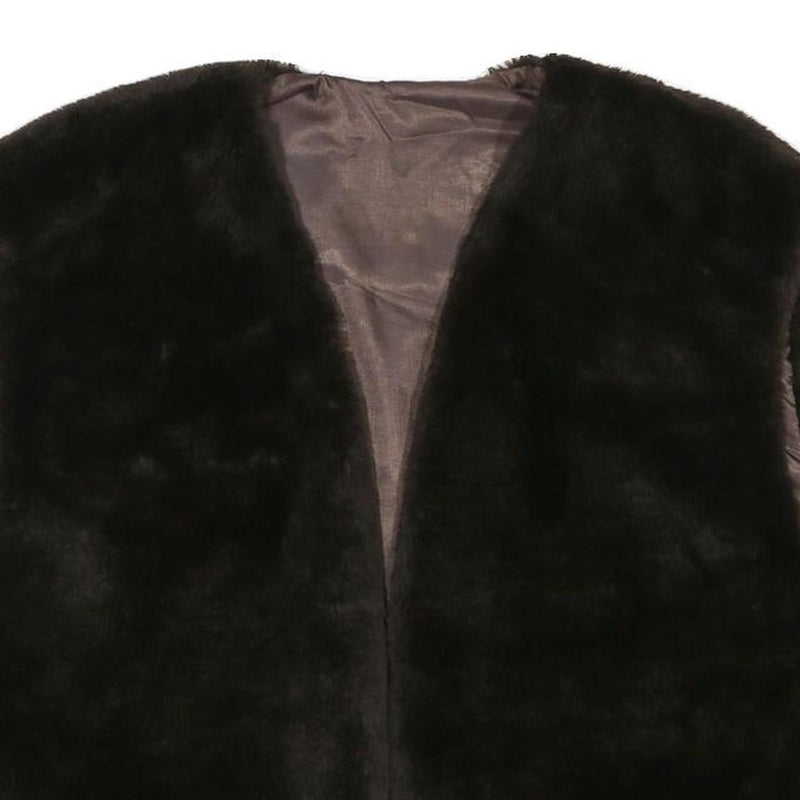 Womens Black Faux Fur Sleeveless Jacket L Polyester Blend Plain Soft Feel