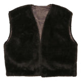Womens Black Faux Fur Sleeveless Jacket L Polyester Blend Plain Soft Feel