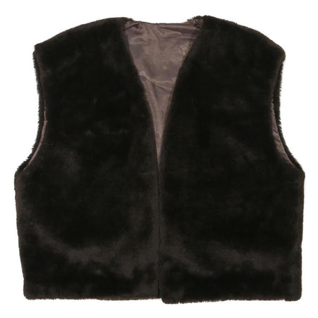 Womens Black Faux Fur Sleeveless Jacket L Polyester Blend Plain Soft Feel