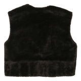 Womens Black Faux Fur Sleeveless Jacket L Polyester Blend Plain Soft Feel