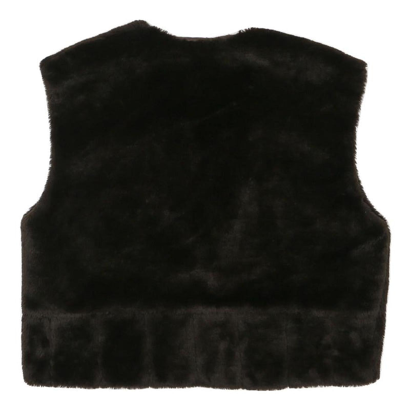 Womens Black Faux Fur Sleeveless Jacket L Polyester Blend Plain Soft Feel