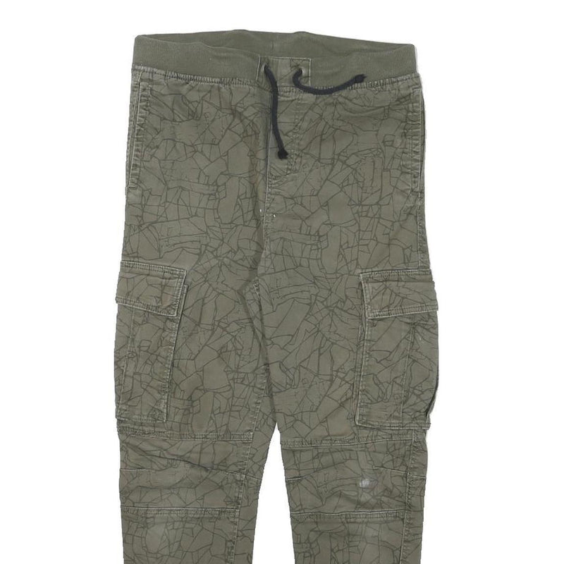 H&M Womens Cotton Blend Green Relaxed Cargo Trousers W28 L25 Drawstring