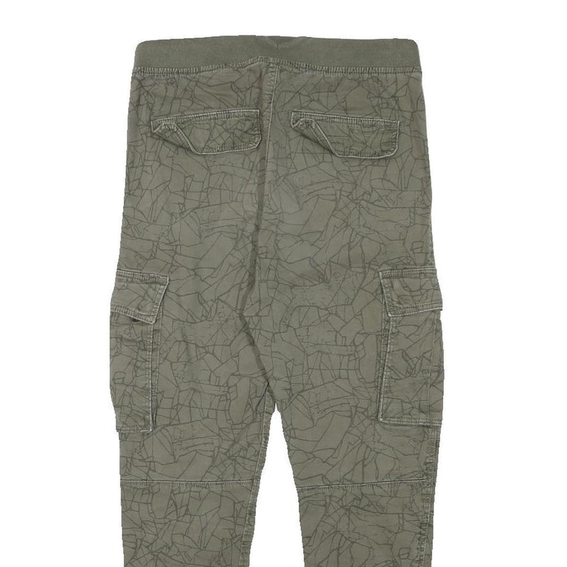 H&M Womens Cotton Blend Green Relaxed Cargo Trousers W28 L25 Drawstring