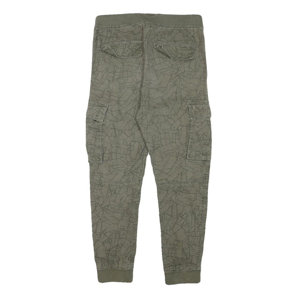 H&M Womens Cotton Blend Green Relaxed Cargo Trousers W28 L25 Drawstring