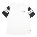 PUMA Mens White & Black Logo Print T-Shirt L Short Sleeve Crew Neck Graphic