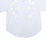 NOW HOW Womens White Cotton Shirt XL Embroidered Patchwork Button Front
