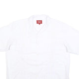 MAXIMOS Mens White Cotton Blend Shirt XL Button Front Short Sleeves Embroidered