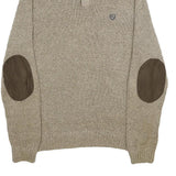 CHAPS Mens Beige Button Up Plain Henley Neck Basic Knit L Jumper Cotton Pullover
