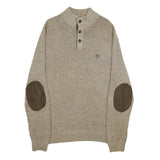 CHAPS Mens Beige Button Up Plain Henley Neck Basic Knit L Jumper Cotton Pullover
