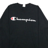 CHAMPION Mens Black Long Sleeve Crew Neck Cotton Blend T-Shirt M Logo Graphic