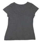 TRUE RELIGION Womens Black Jersey T-Shirt L Short Sleeve V-Neck Juicy Print
