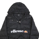 ELLESSE Womens Black Hooded Puffer Jacket UK 16 Polyester Zip Logo Printed
