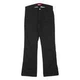 DICKIES Womens Black Regular Fit Straight Leg Trousers W26 L26 Cotton Blend Zip
