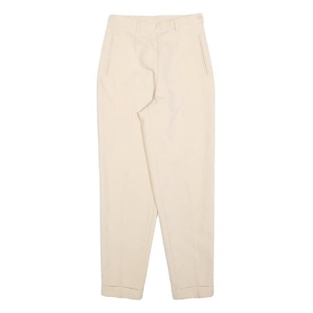 Womens Slim Cream Polyester Trousers W25 L28 Zip Closure Stylish Fit