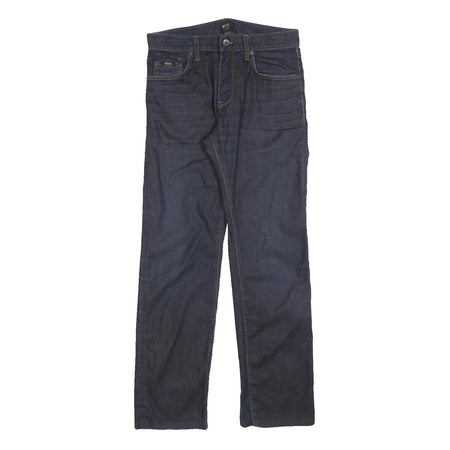 BOSS HUGO BOSS Mens Jeans Blue Regular Straight Denim Dark W32 L30 Stylish Zip