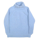 REISS Womens Blue Plain Wool Blend Chunky Knit Roll Neck Jumper S Stylish Soft