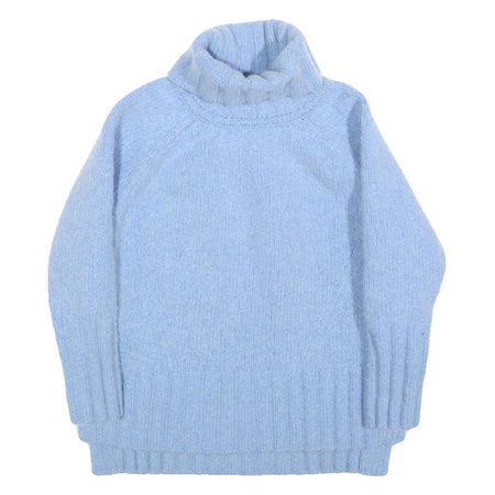 REISS Womens Blue Plain Wool Blend Chunky Knit Roll Neck Jumper S Stylish Soft