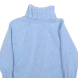 REISS Womens Blue Plain Wool Blend Chunky Knit Roll Neck Jumper S Stylish Soft