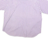 Womens White & Purple Striped Shirt XL Cotton Blend Casual Boxy Fit Short Sleeve