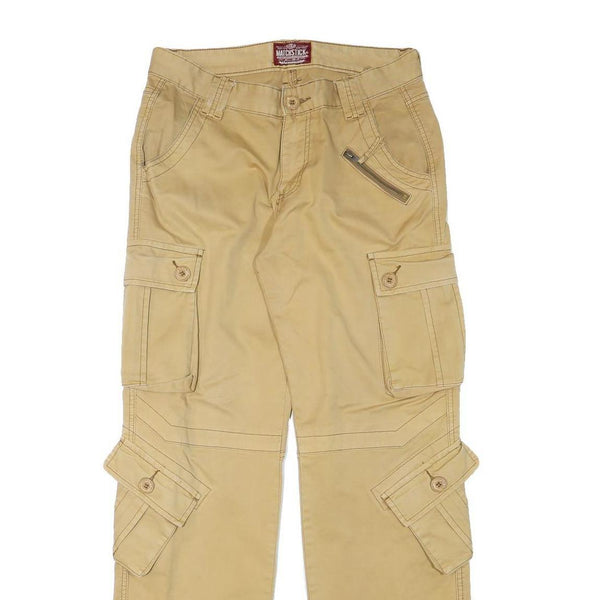 MATCHSTICK Mens Regular Fit Beige Cargo Cotton Blend Trousers W32 L32 Workwear