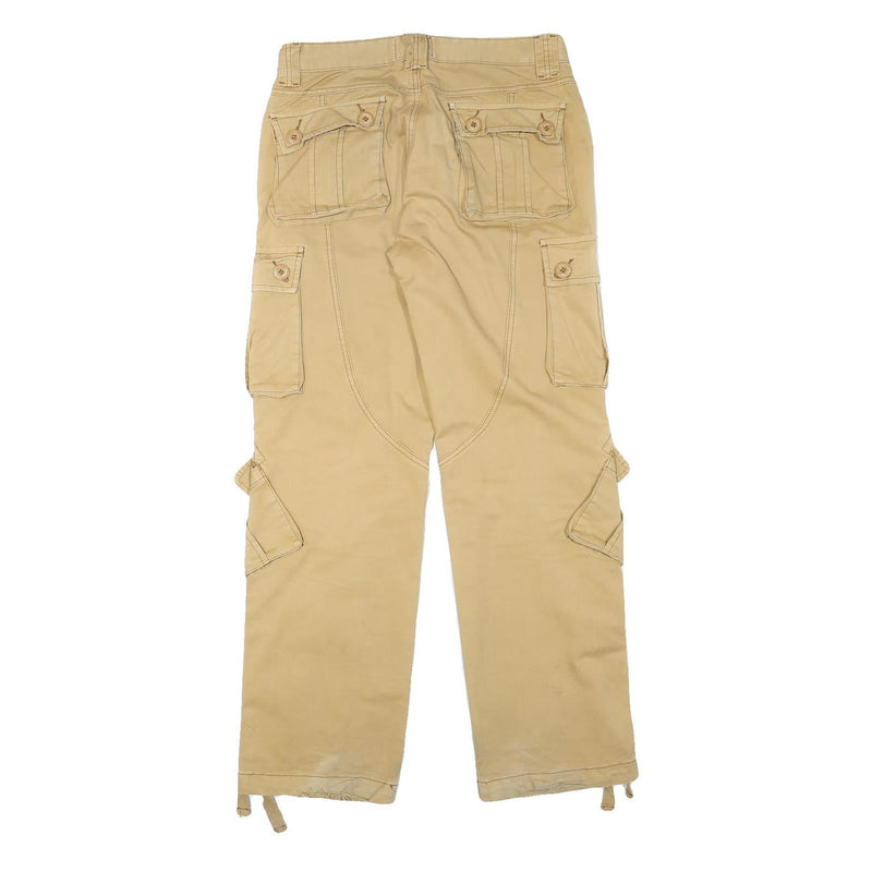 MATCHSTICK Mens Regular Fit Beige Cargo Cotton Blend Trousers W32 L32 Workwear