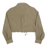 ZARA Womens Beige Crop Shirt Long Sleeve Collared M Drawstring