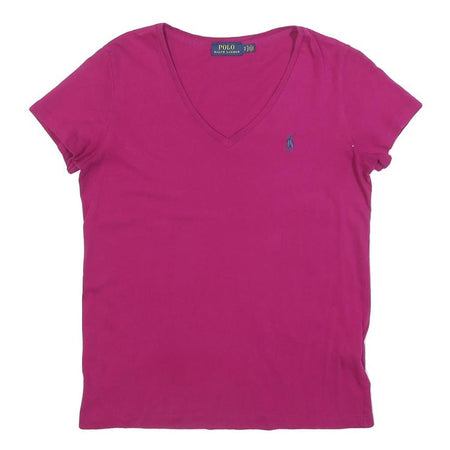POLO RALPH LAUREN Womens Pink V-Neck Short Sleeve T-Shirt S Cotton Blend